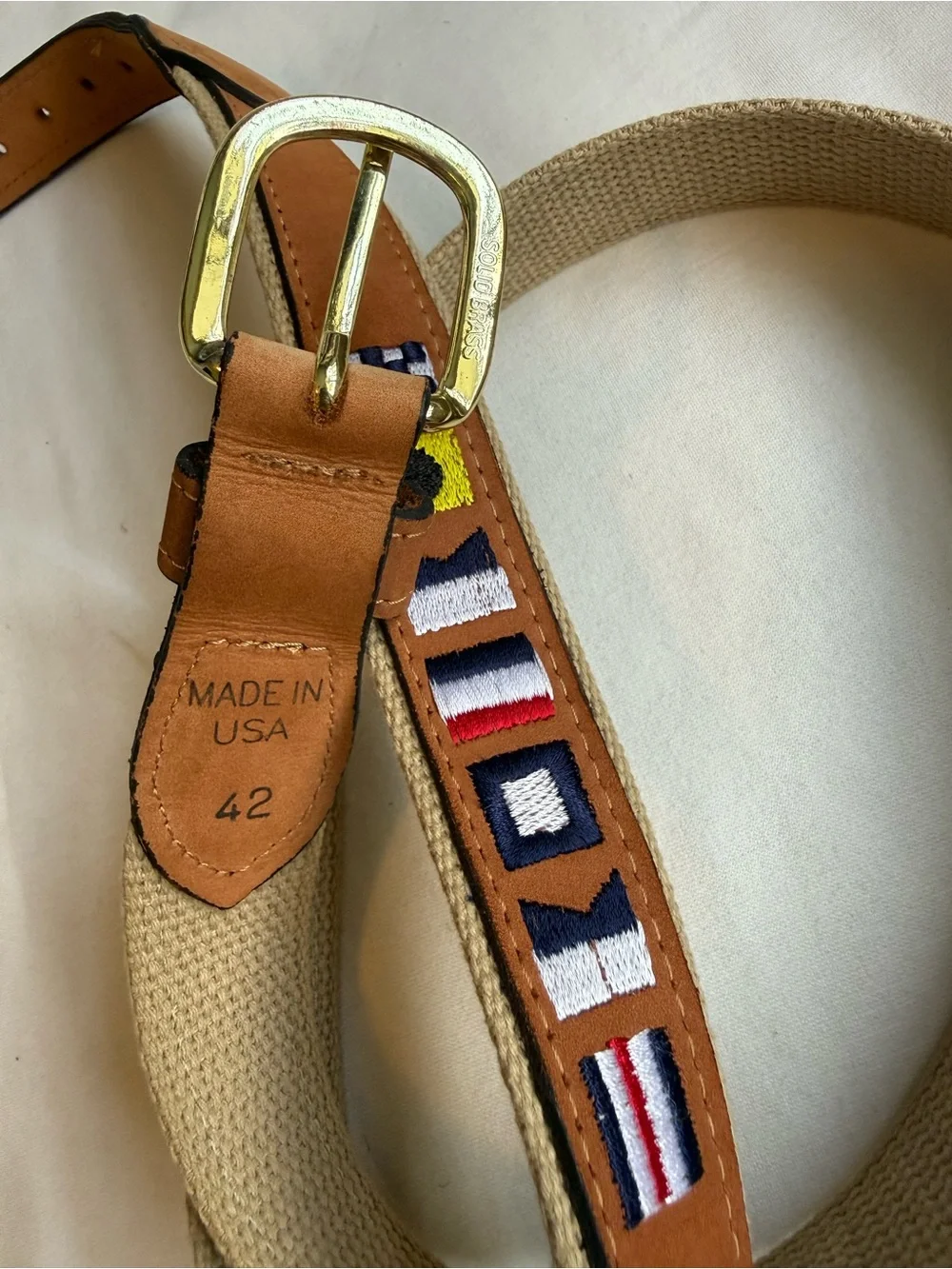 Zep-Pro Brown Leather Embroidered Nautical Belt